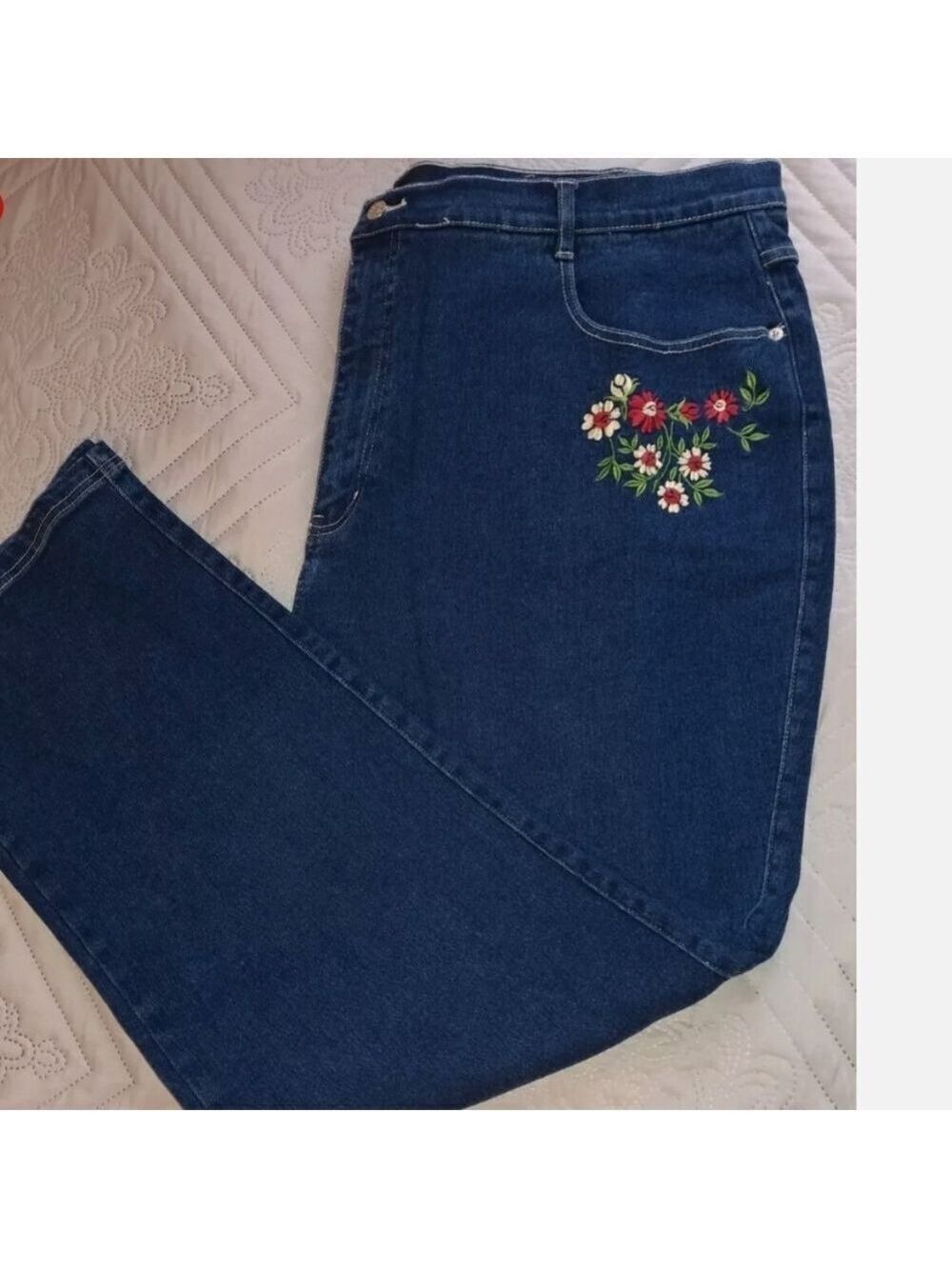 Denim & Co Women's Stretch Jeans Dark Wash Embroidered Flowers NWT Size …
